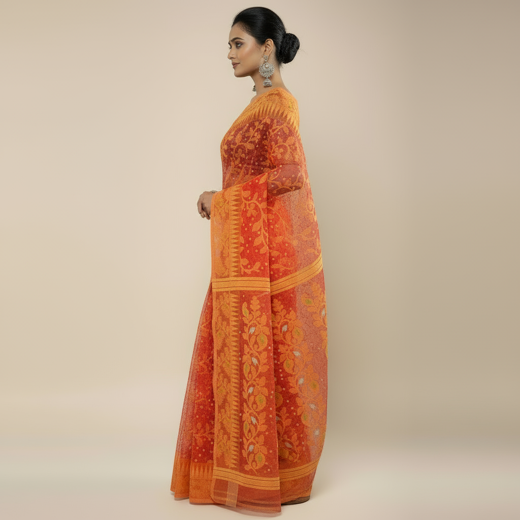 Handloom Cotton Temple Border Jamdani Saree – Ethnic Grace Redefined