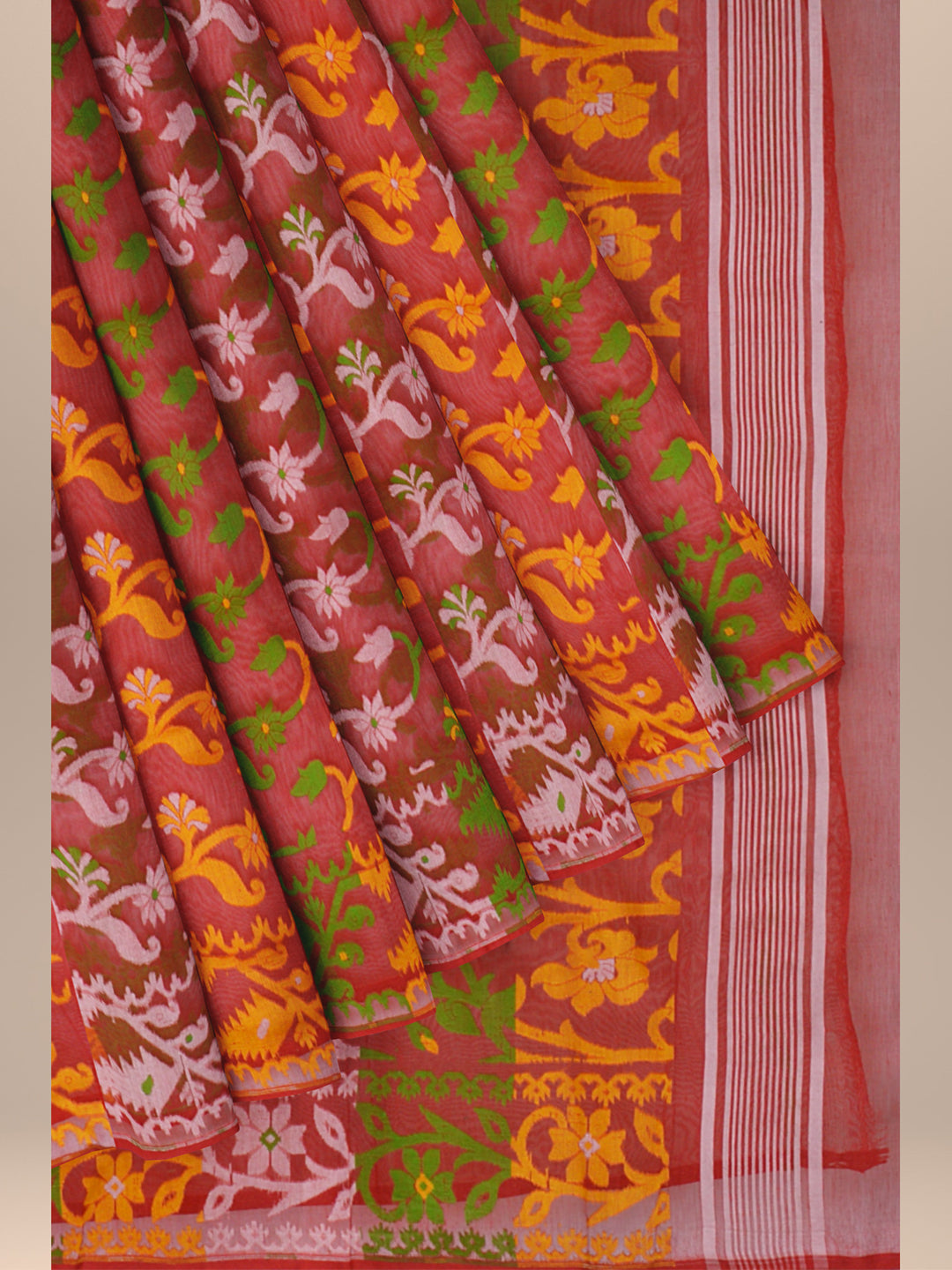 Floral Weave Pure Cotton Handloom Dhakai Jamdani Saree