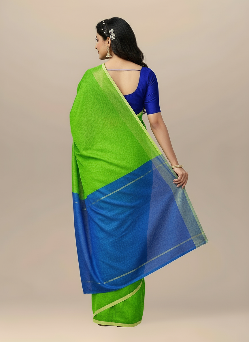 Pure Cotton Handloom Saree in Green – Solid Color Elegance for Everyday Wear