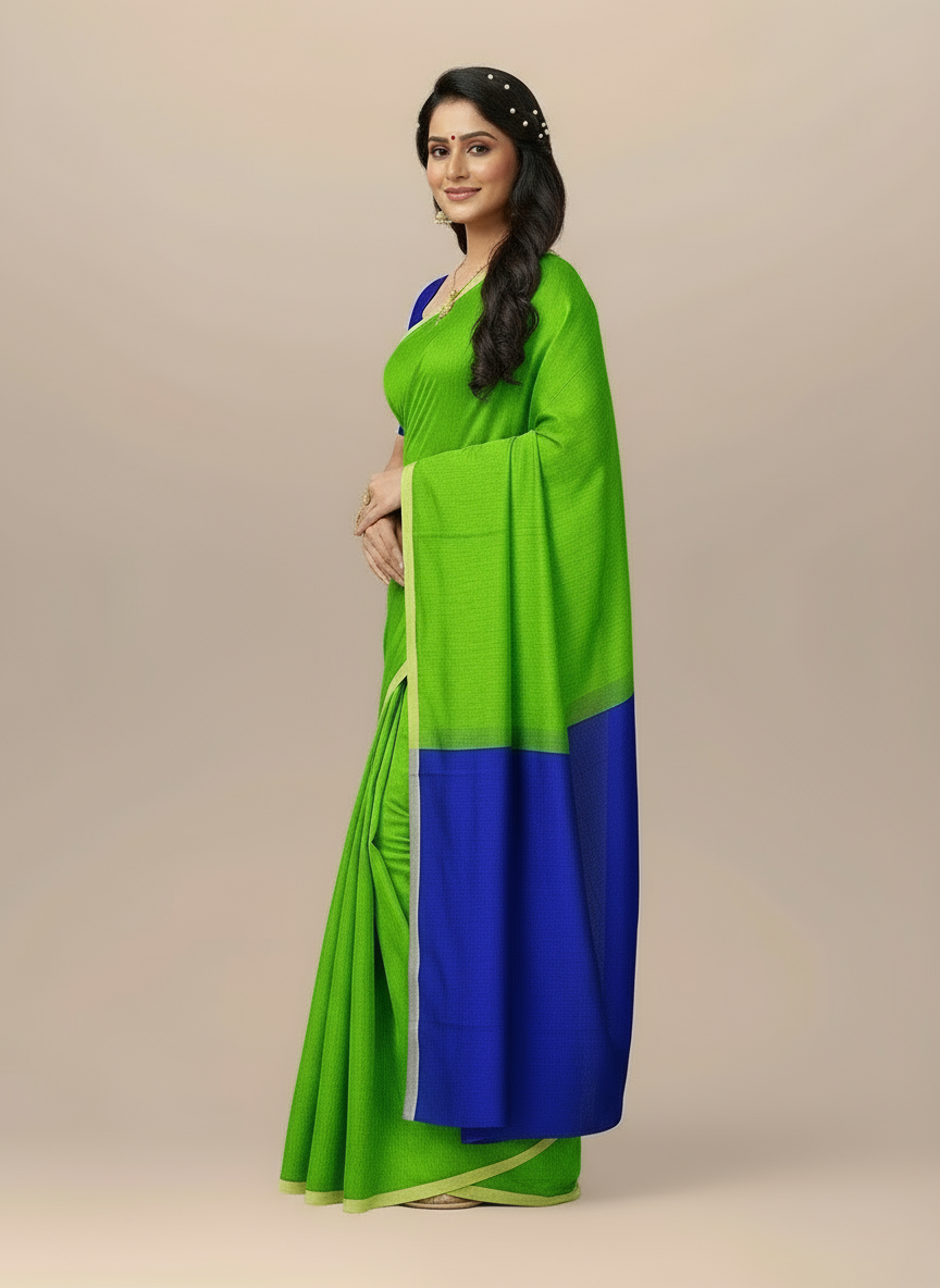 Pure Cotton Handloom Saree in Green – Solid Color Elegance for Everyday Wear