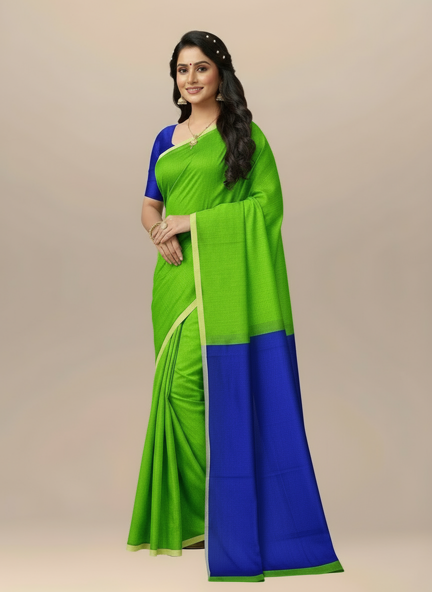 Pure Cotton Handloom Saree in Green – Solid Color Elegance for Everyday Wear