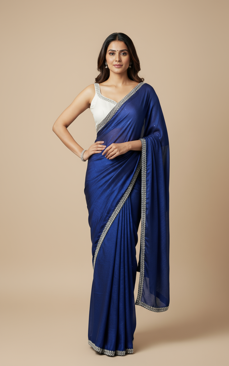 Elegant Blue Saree with Cutdana Handwork Border Detailing