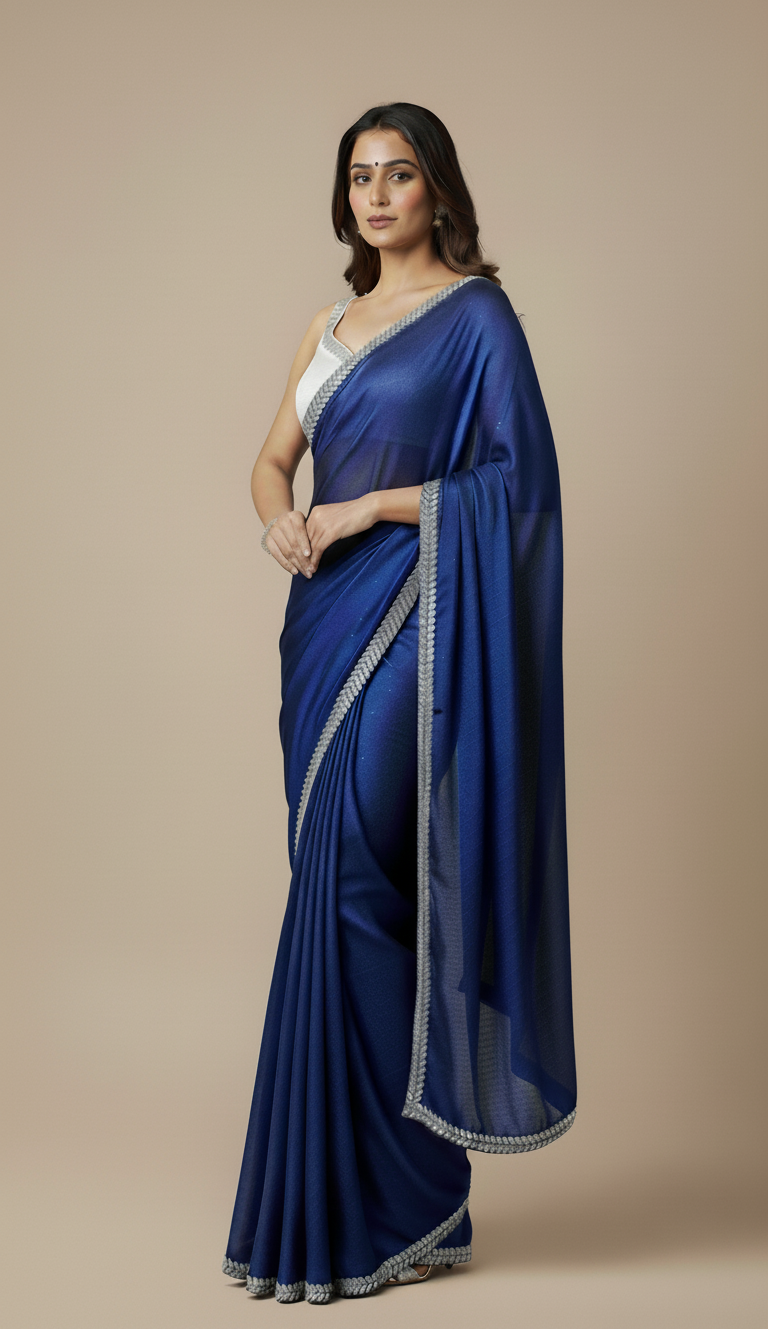 Elegant Blue Saree with Cutdana Handwork Border Detailing