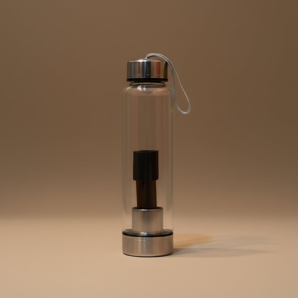 Crystal Infused Glass Water Bottle | Gemstone Energy Bottle for Wellness & Mindfulness & Healing