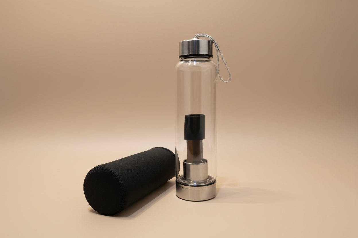 Crystal Infused Glass Water Bottle | Gemstone Energy Bottle for Wellness & Mindfulness & Healing