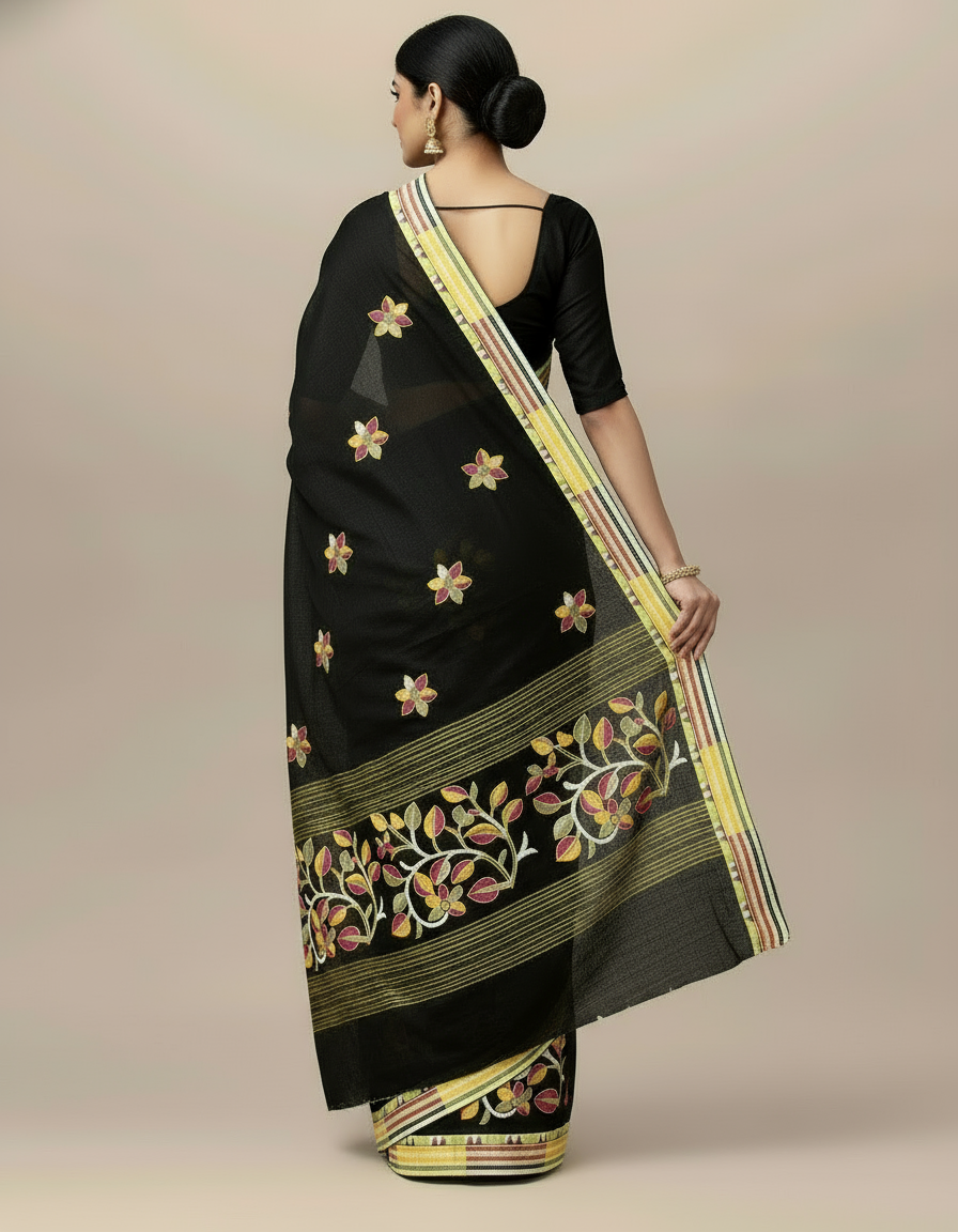 Elegant Black Handloom Cotton Saree for Timeless Grace