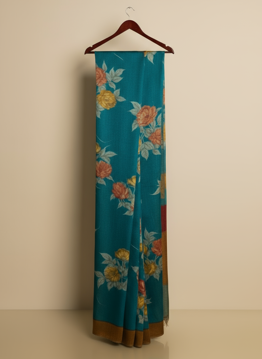 Blue Printed Pure Tussar Silk Saree | Elegant Ethnic Drapes