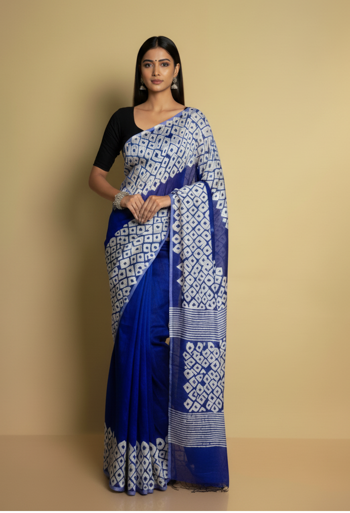 Designer Blue Bandhani Print Saree on Pure Matka Saree