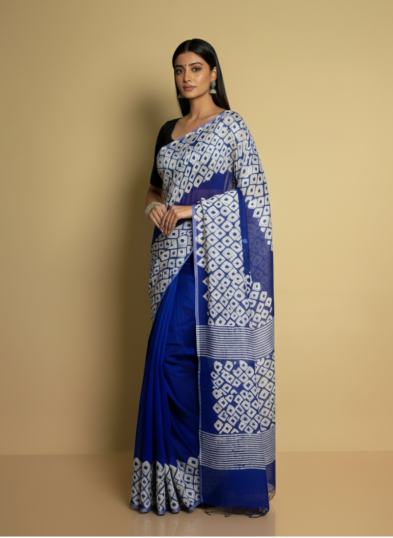 Designer Blue Bandhani Print Saree on Pure Matka Saree