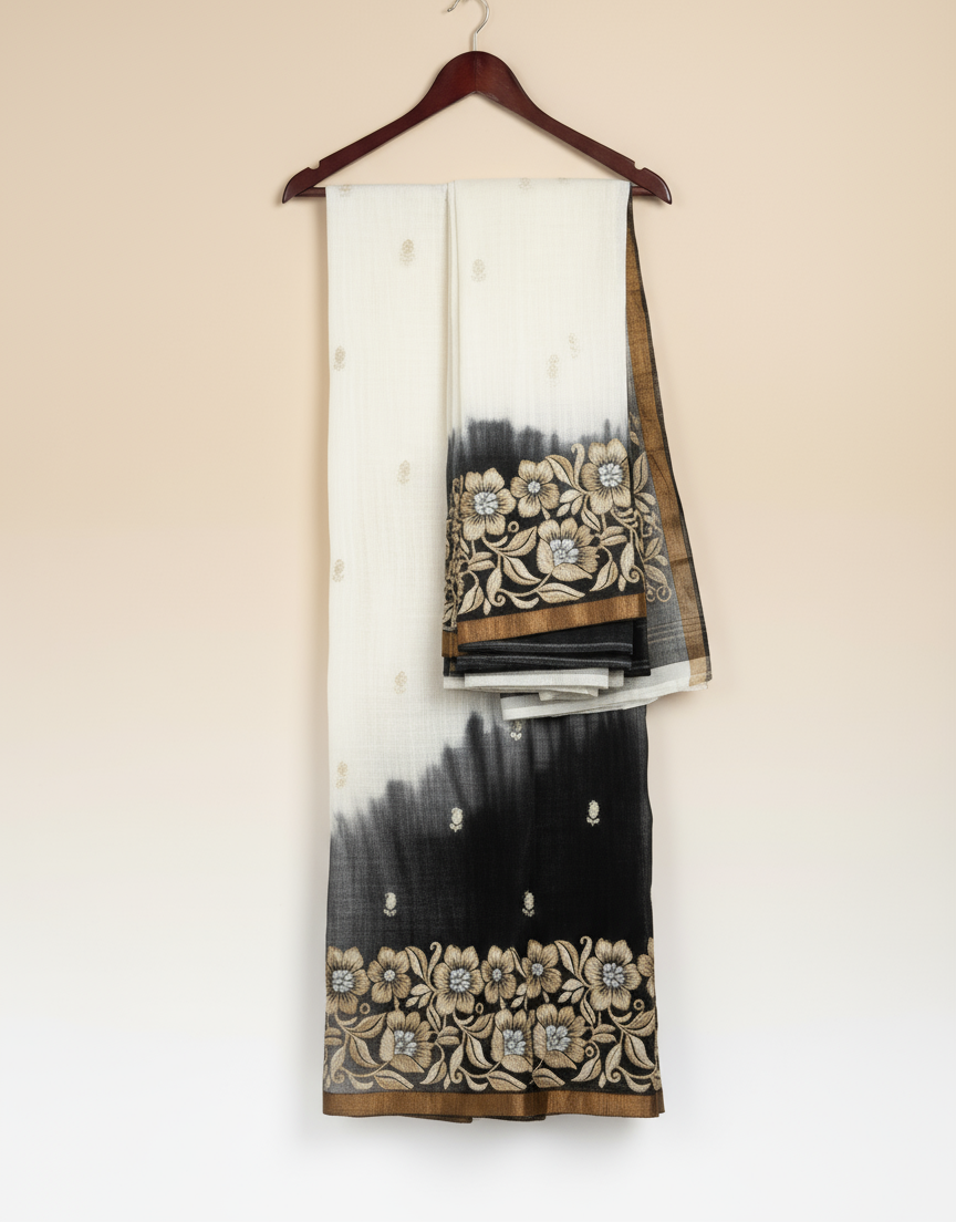 Black and White Woven Pure Matka Silk Saree | Traditional Elegance