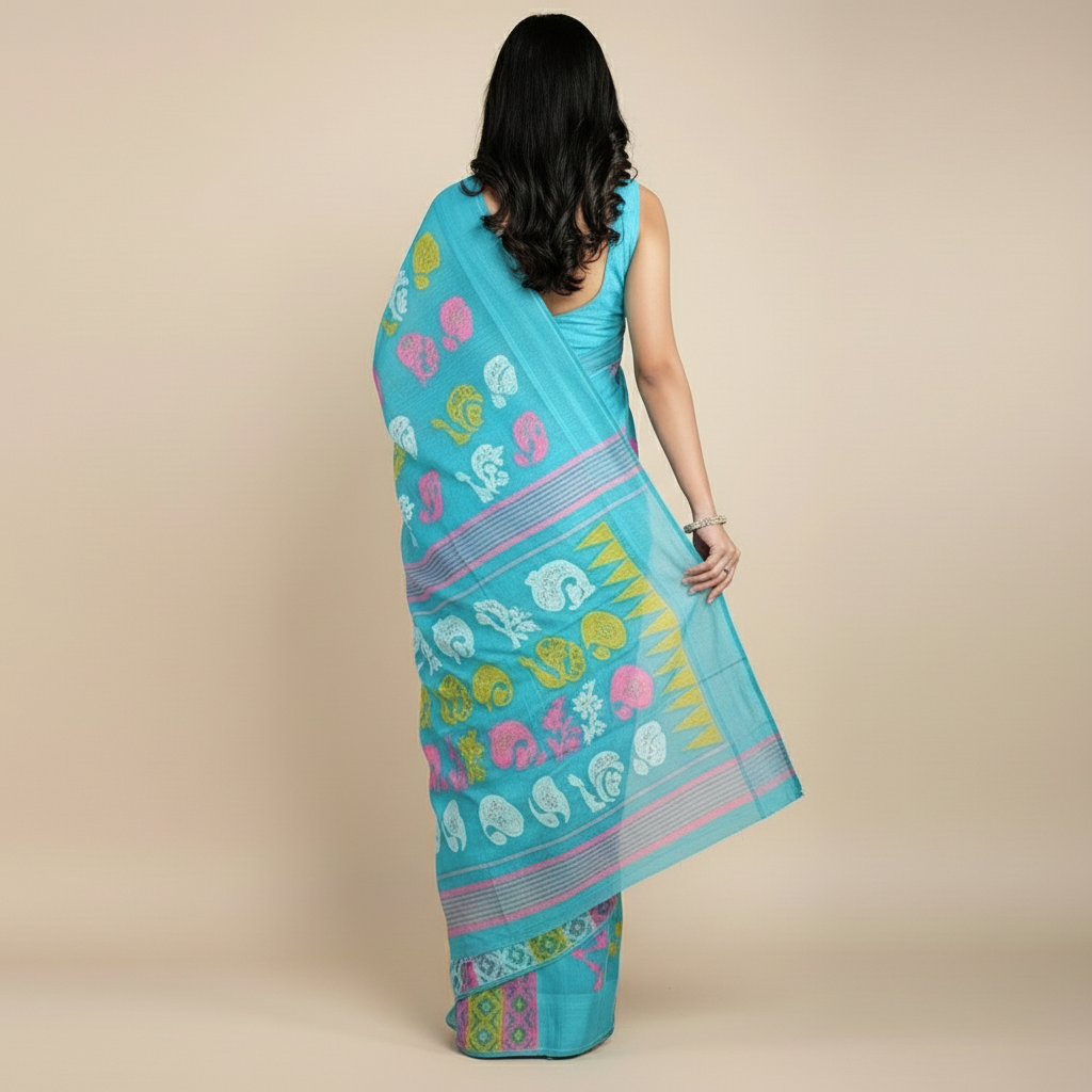 Blue Floral Weave Soft Jamdani Saree