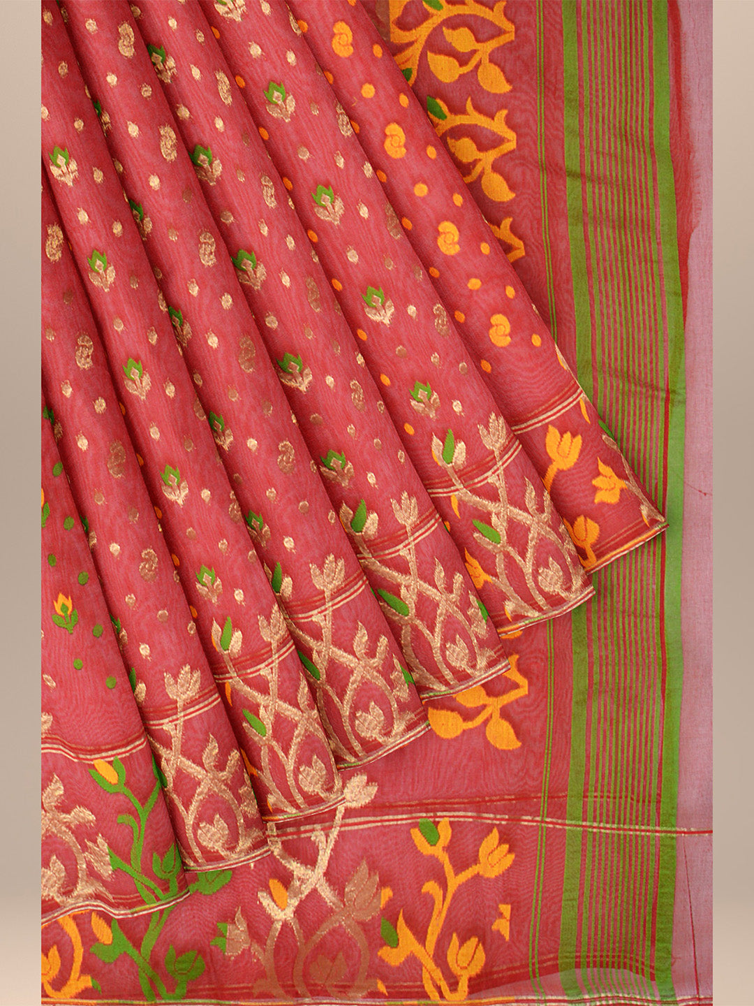 Floral Weave Dhakai Jamdani Saree – Handcrafted Cotton Elegance