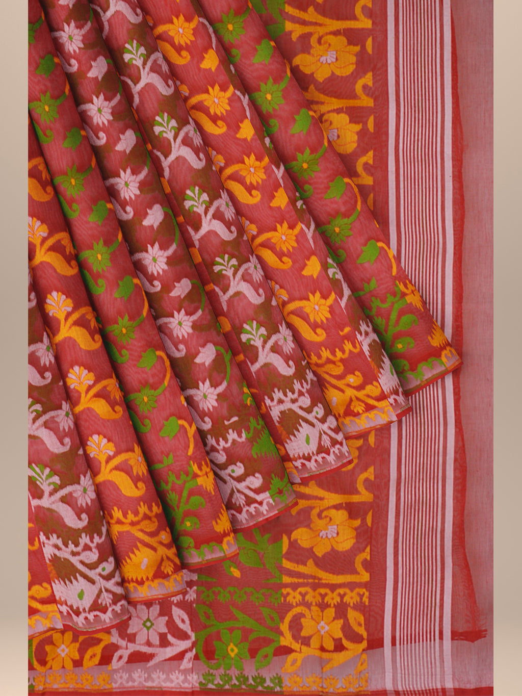 Floral Weave Pure Cotton Handloom Dhakai Jamdani Saree
