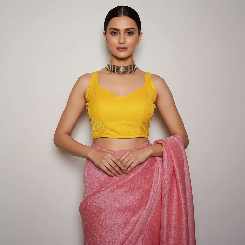 Bold & Bright Yellow Velvet Blouse – Sleeveless Elegance