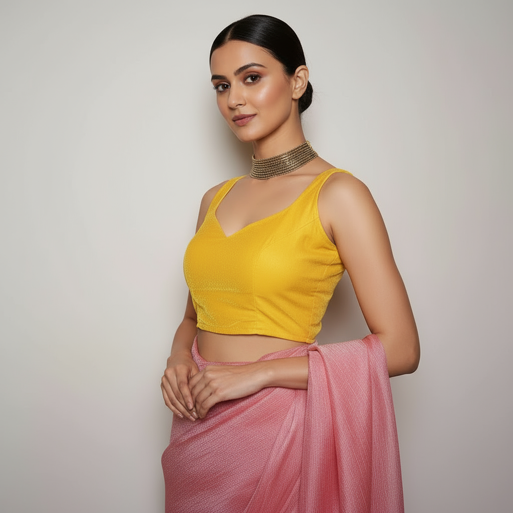 Bold & Bright Yellow Velvet Blouse – Sleeveless Elegance