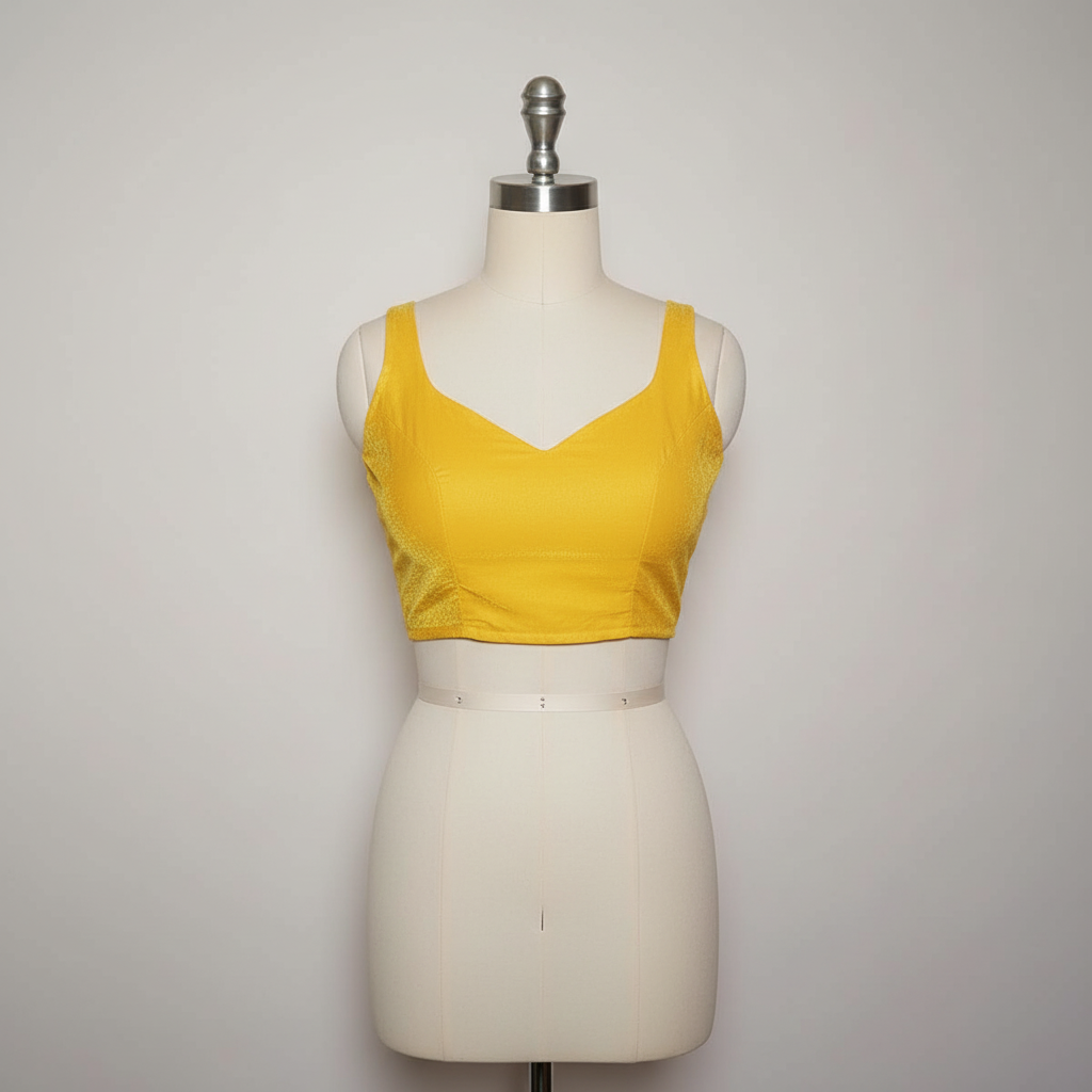 Bold & Bright Yellow Velvet Blouse – Sleeveless Elegance