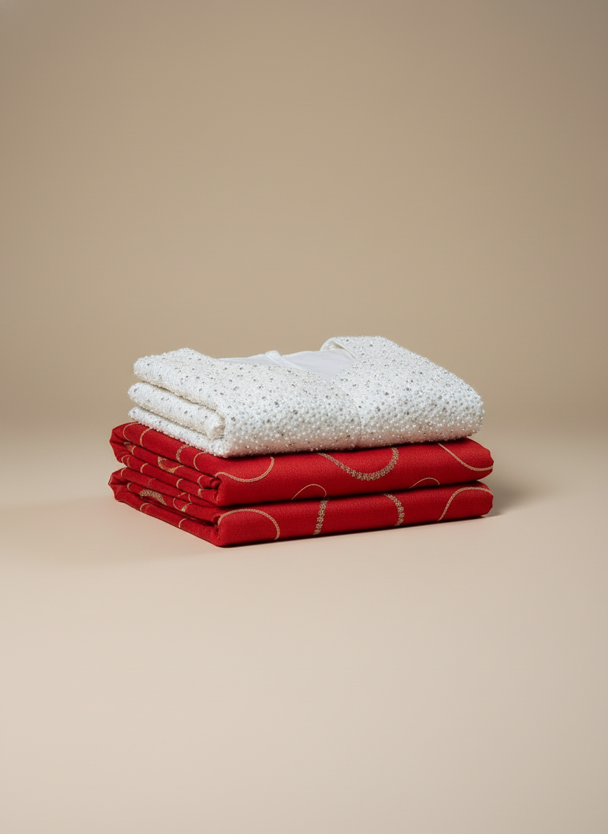 Handcrafted Red Saree with All-Over Cutdana Design