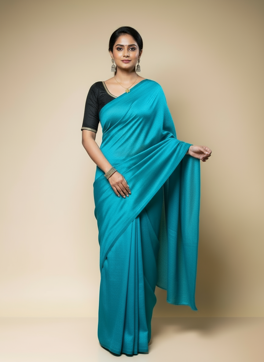 Teal Blue Crushed Chiffon Saree