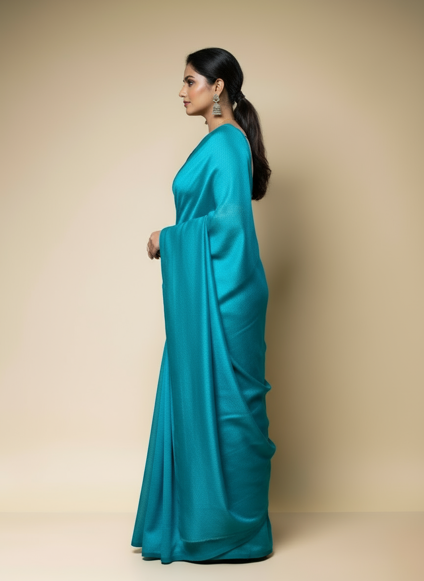 Teal Blue Crushed Chiffon Saree