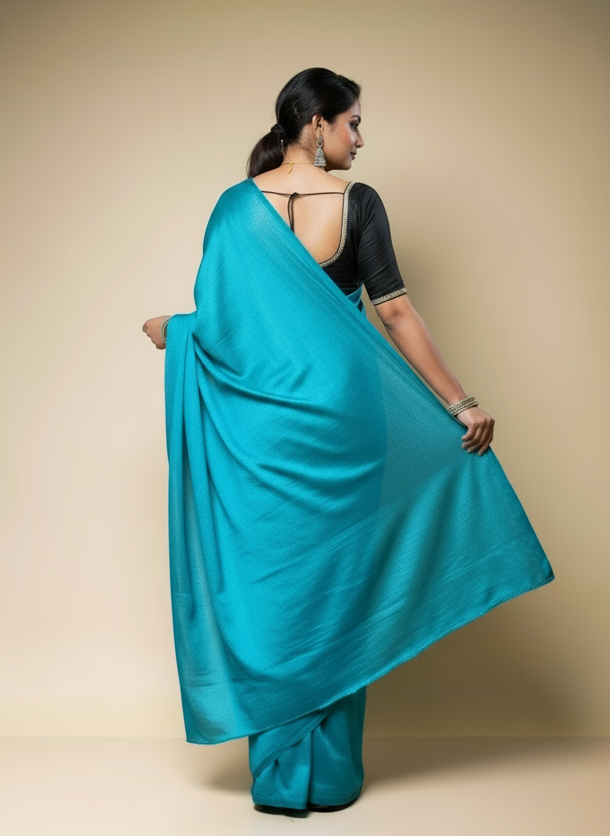 Teal Blue Crushed Chiffon Saree