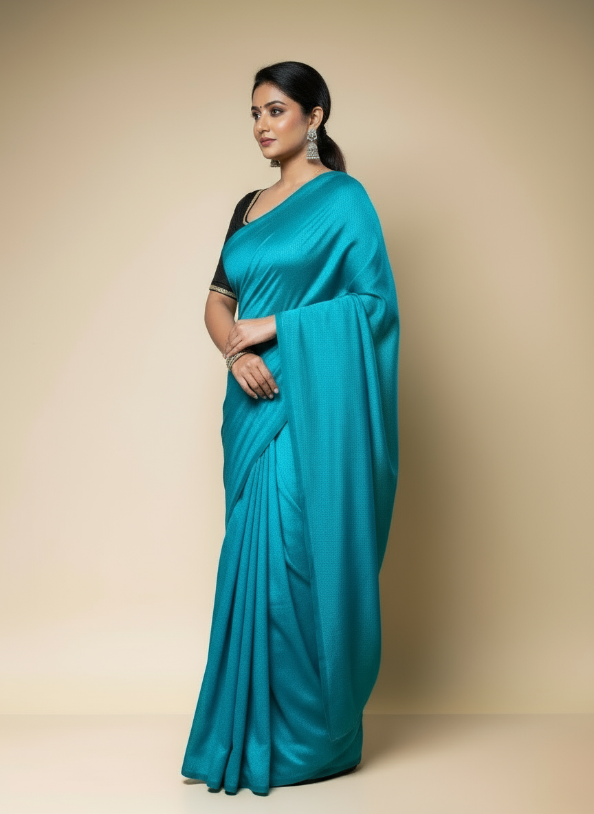 Teal Blue Crushed Chiffon Saree