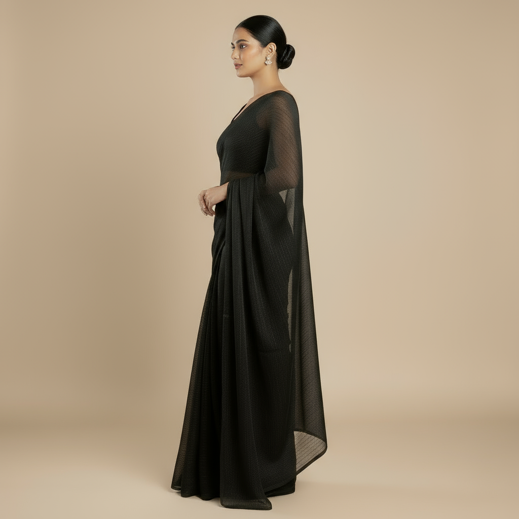 SARIKA Women Black Solid Gangubai Chiffon Saree