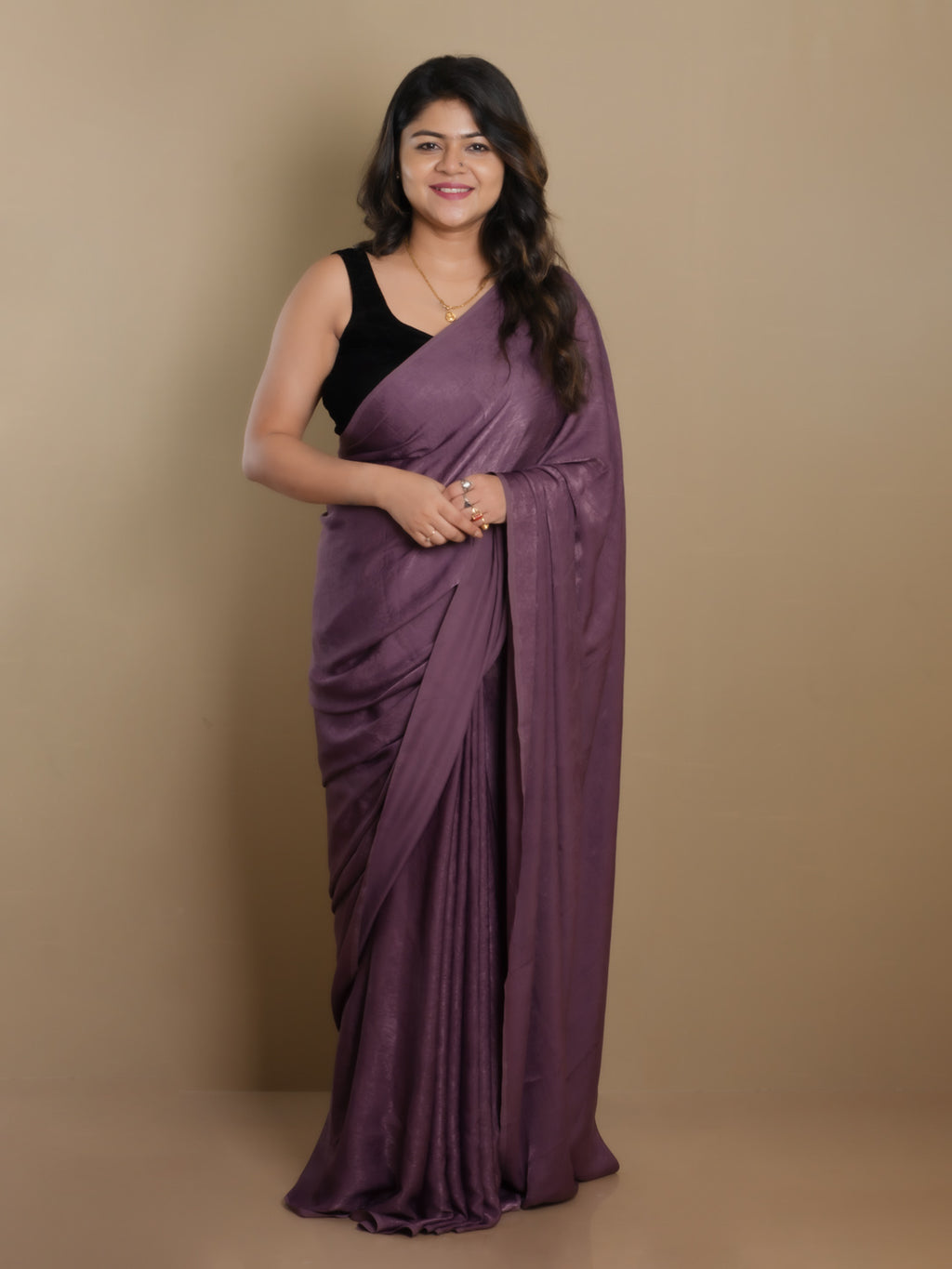 SARIKA Women Dark Mauve Solid Velvet Chiffon