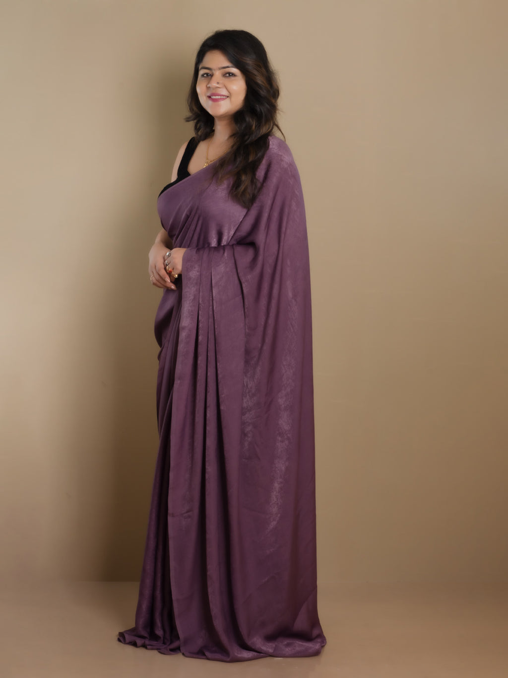 SARIKA Women Dark Mauve Solid Velvet Chiffon
