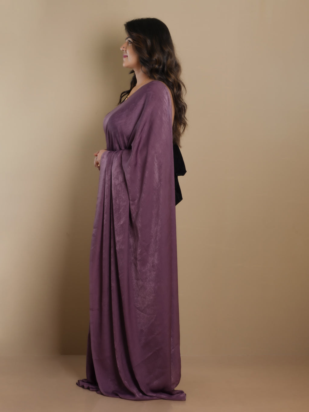SARIKA Women Dark Mauve Solid Velvet Chiffon