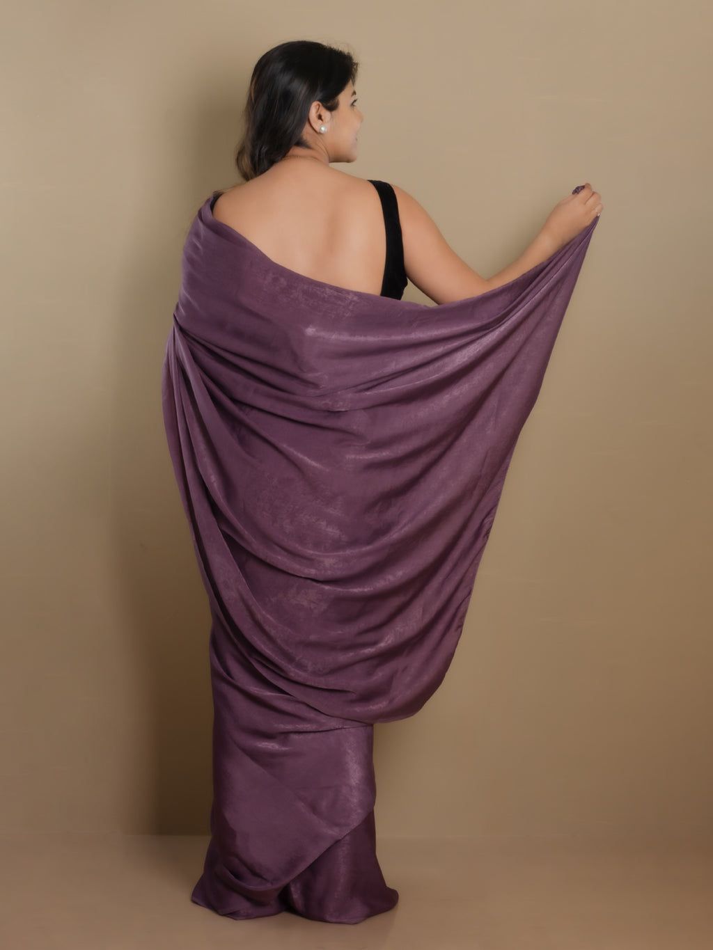 SARIKA Women Dark Mauve Solid Velvet Chiffon