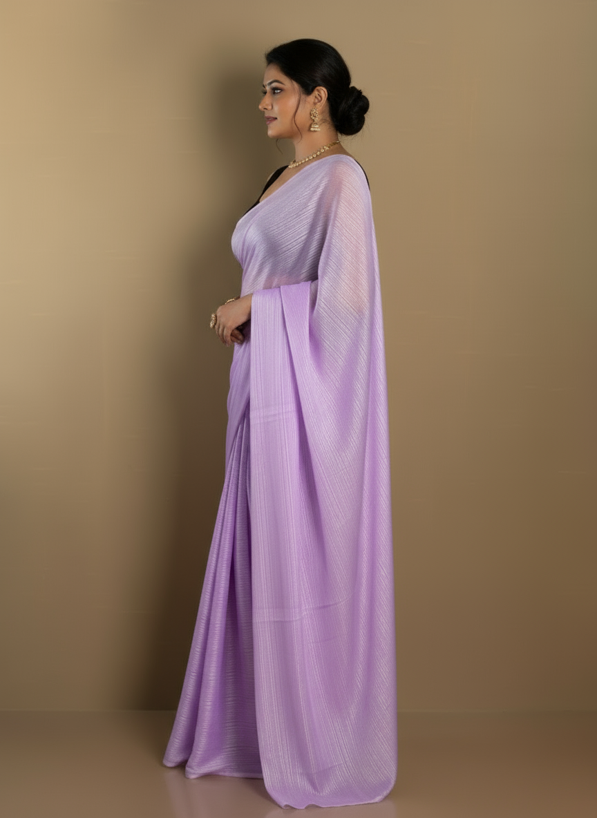 SARIKA Women Lavender Solid Gangubai Chiffon