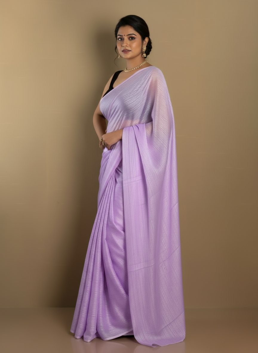 SARIKA Women Lavender Solid Gangubai Chiffon