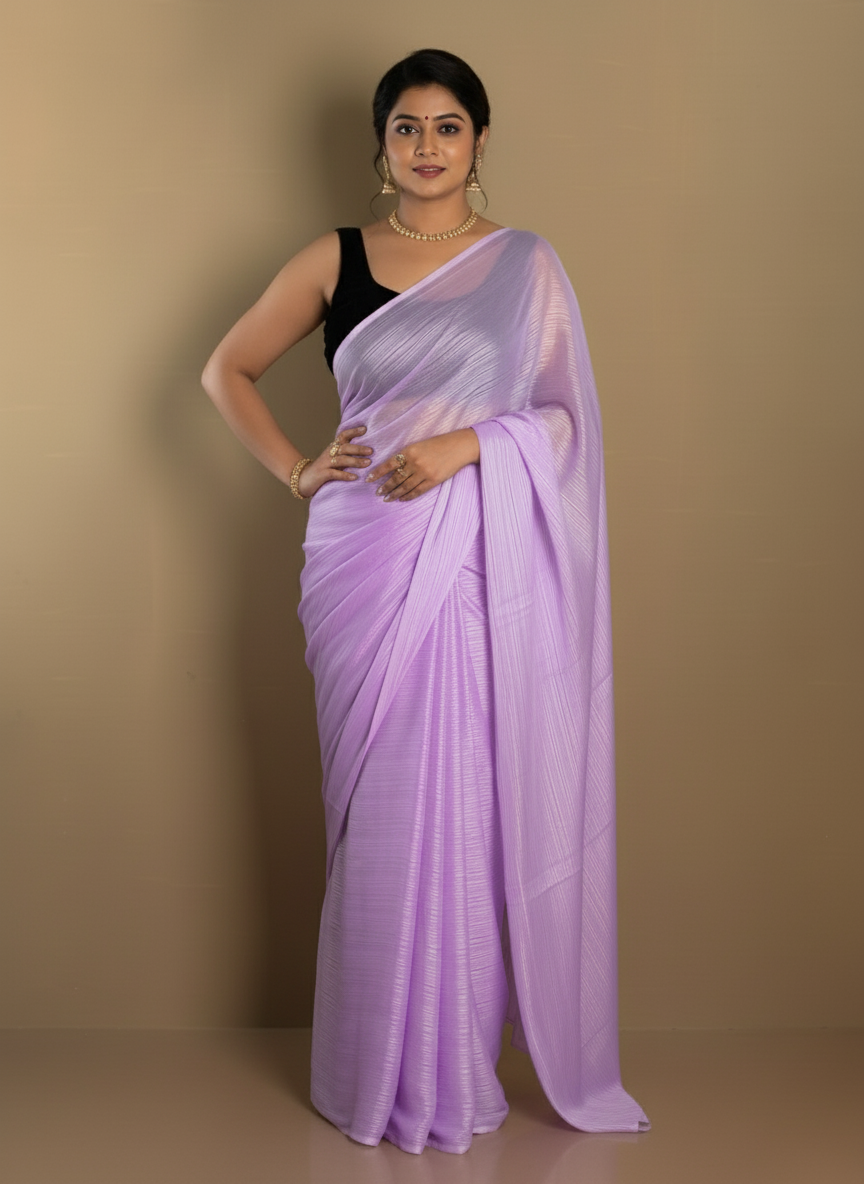 SARIKA Women Lavender Solid Gangubai Chiffon