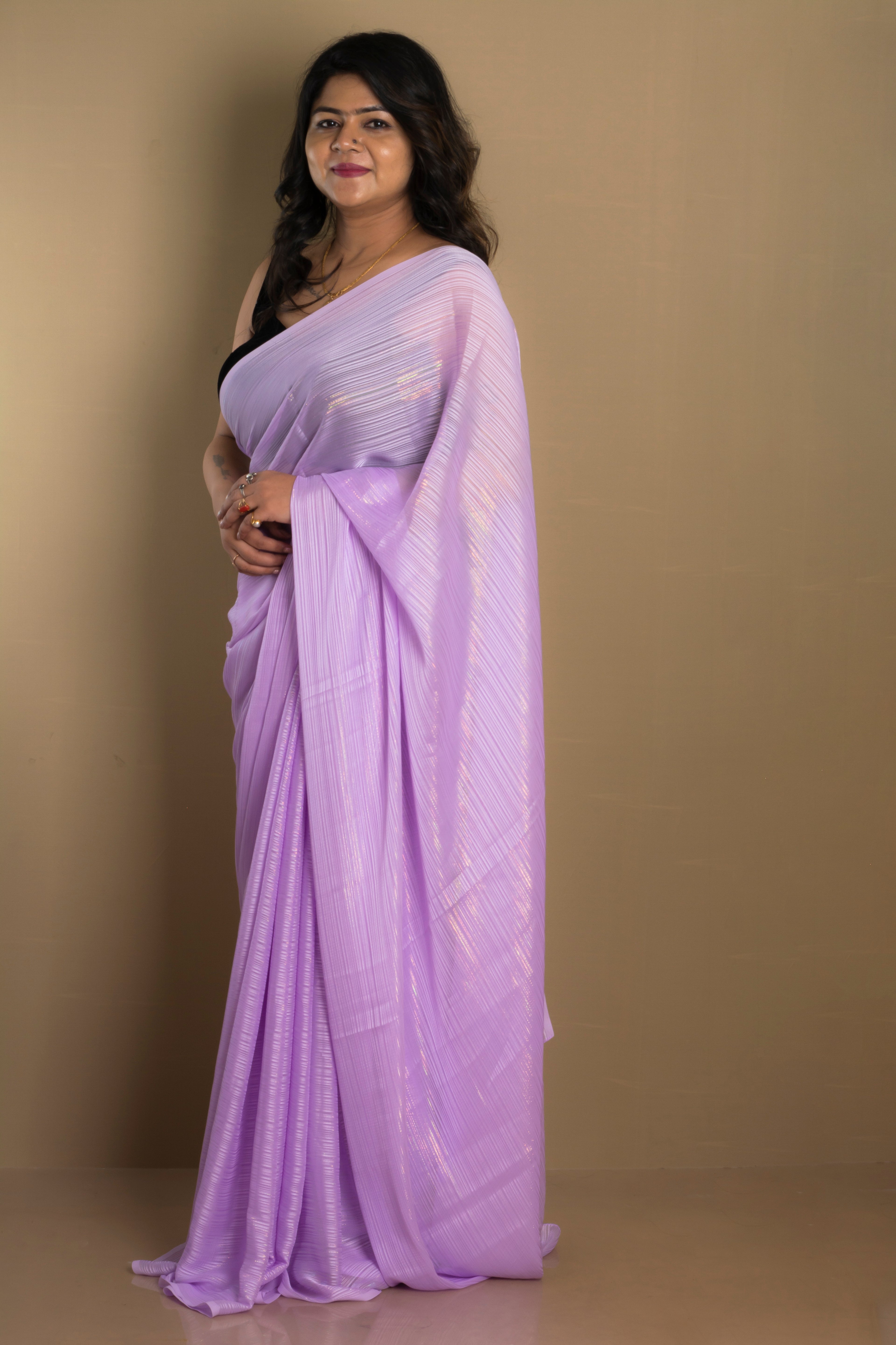 SARIKA Women Lavender Solid Gangubai Chiffon