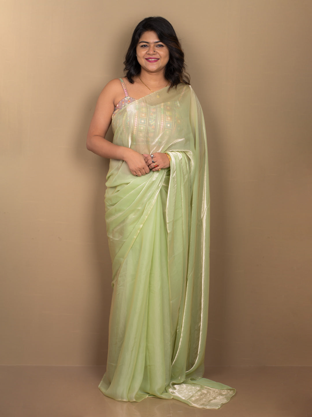 SARIKA Women Pista Green Metallic Chiffon