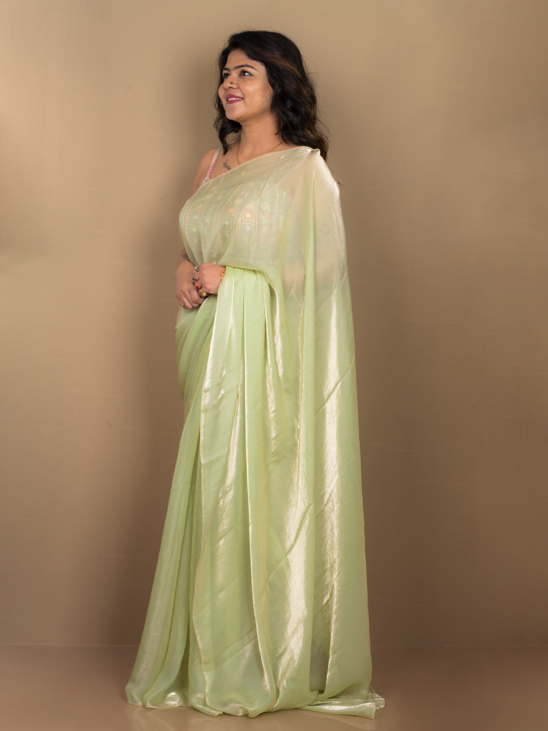 SARIKA Women Pista Green Metallic Chiffon