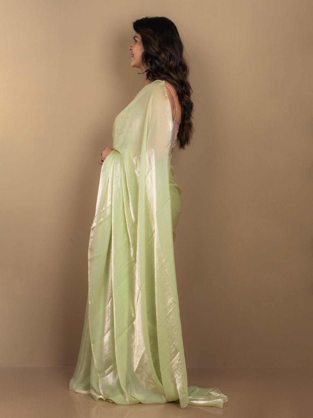SARIKA Women Pista Green Metallic Chiffon