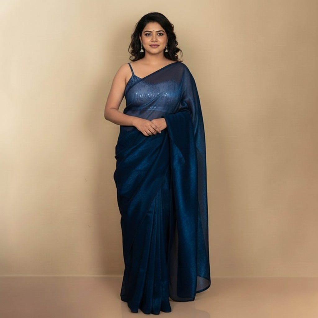 SARIKA Women Teal Blue Metallic Chiffon