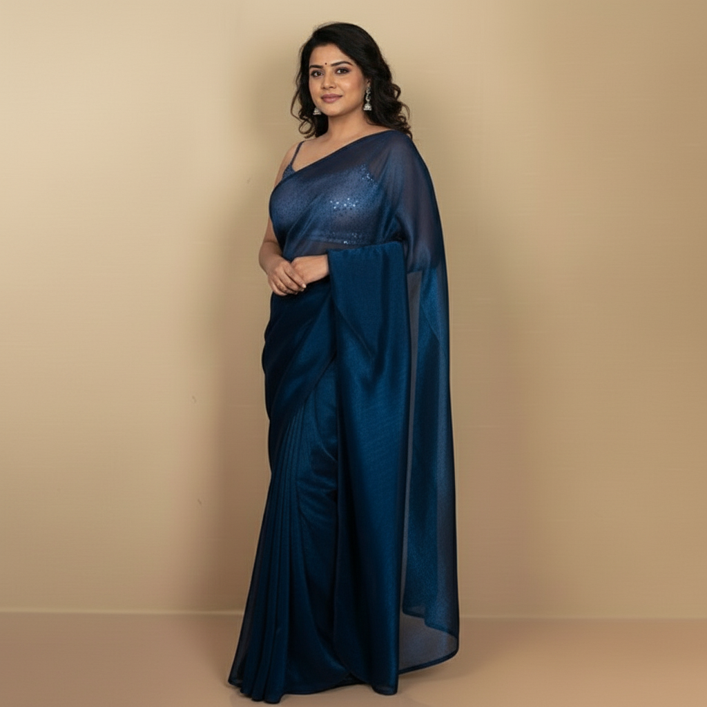 SARIKA Women Teal Blue Metallic Chiffon