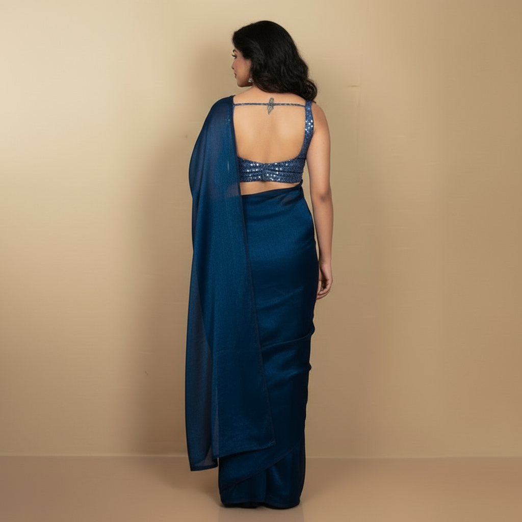 SARIKA Women Teal Blue Metallic Chiffon