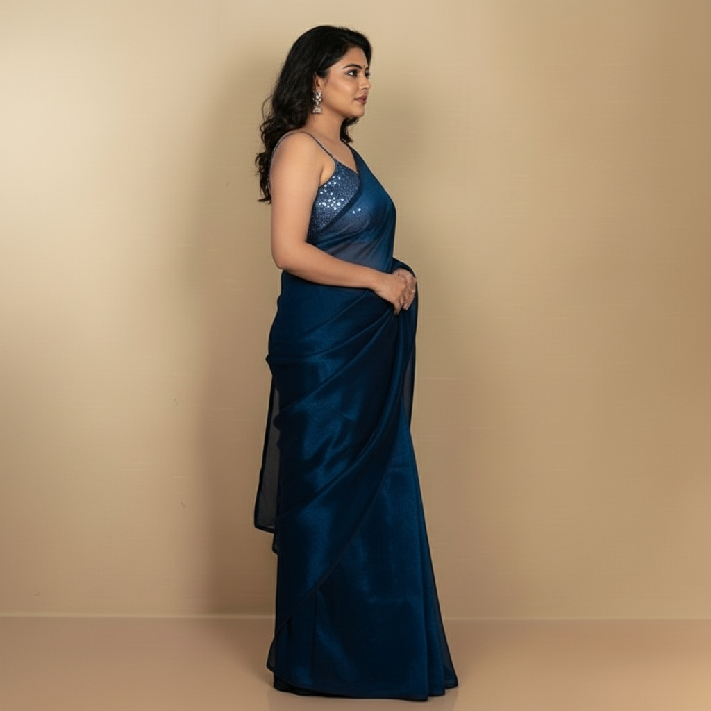 SARIKA Women Teal Blue Metallic Chiffon