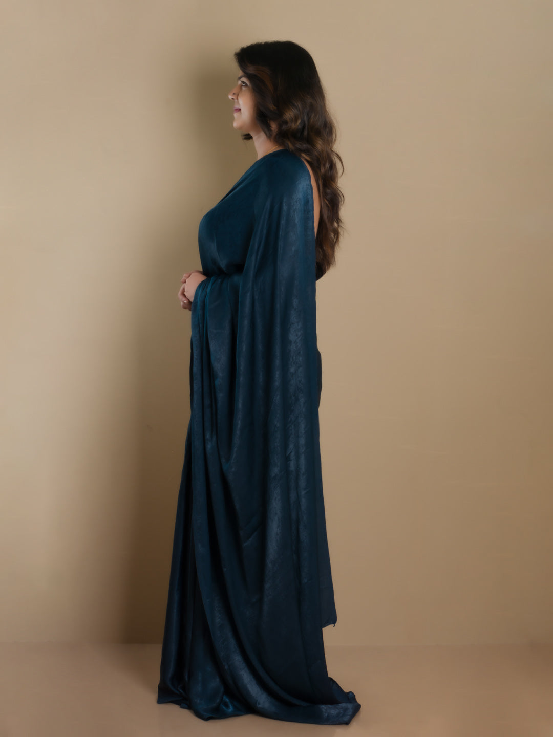 SARIKA Women Teal Blue Solid Velvet Chiffon
