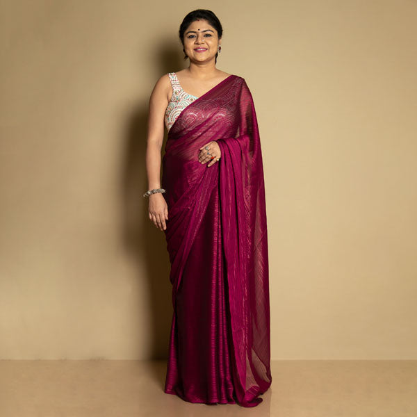 SARIKA Women Wine Solid Gangubai Chiffon