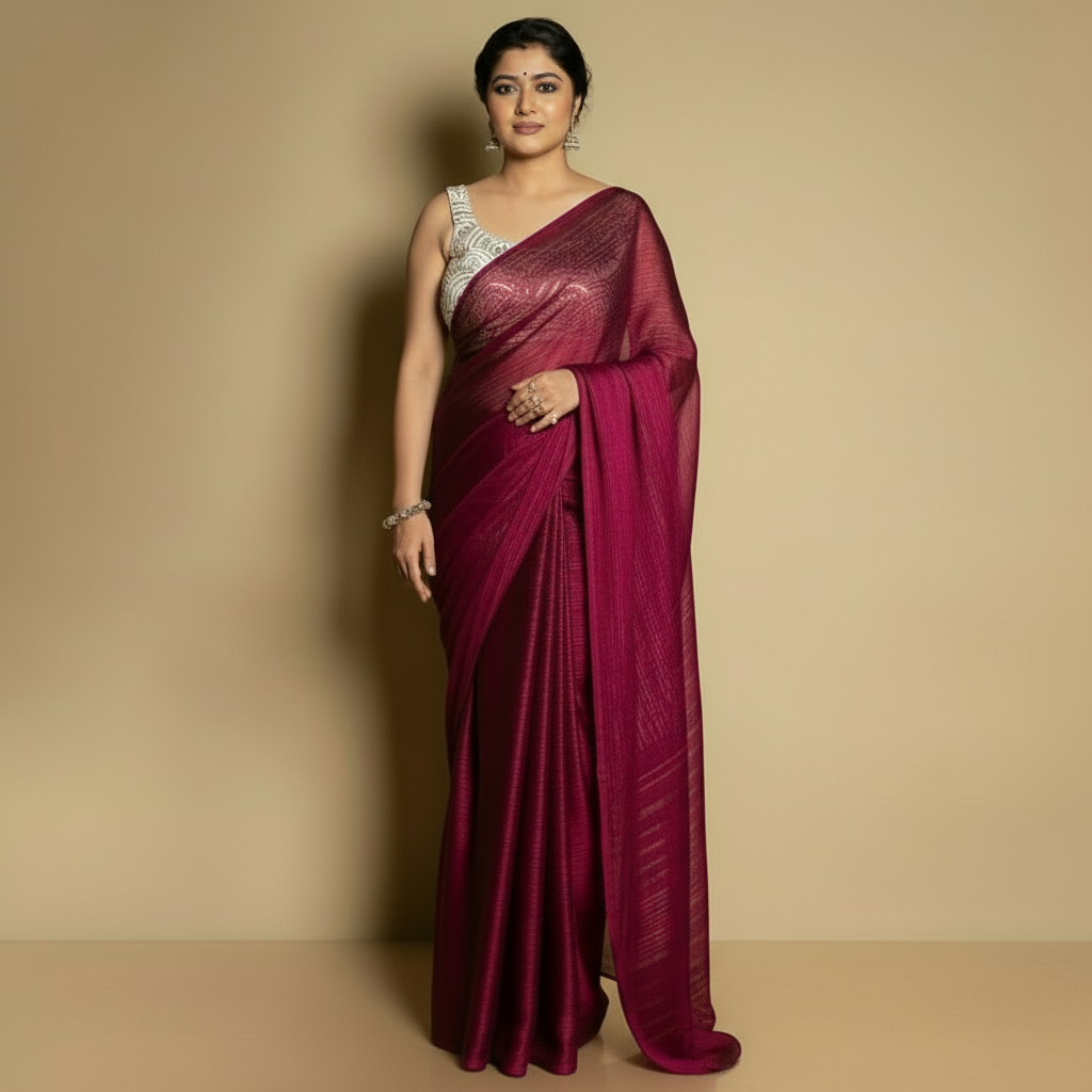 SARIKA Women Wine Solid Gangubai Chiffon