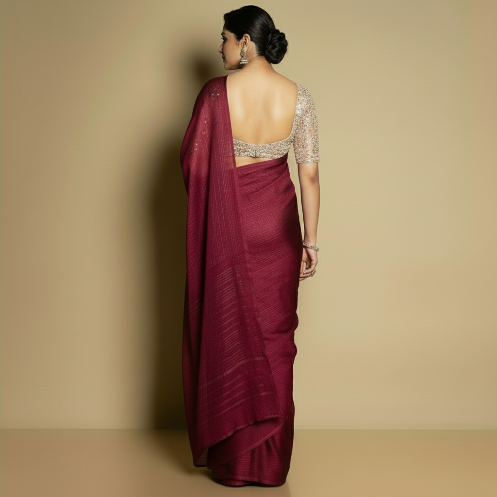 SARIKA Women Wine Solid Gangubai Chiffon