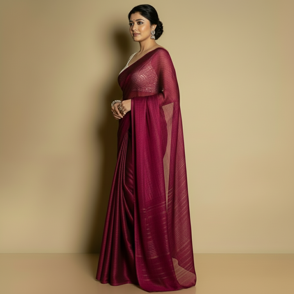 SARIKA Women Wine Solid Gangubai Chiffon