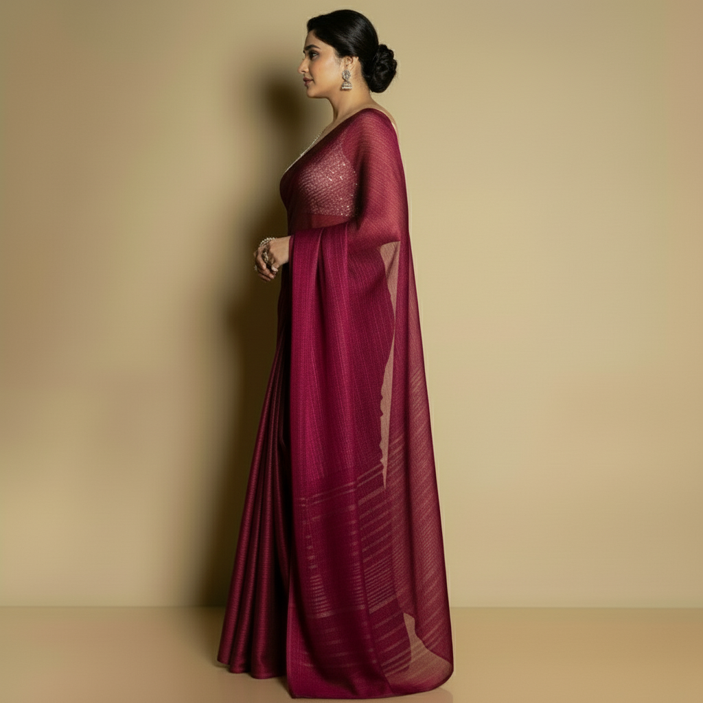 SARIKA Women Wine Solid Gangubai Chiffon