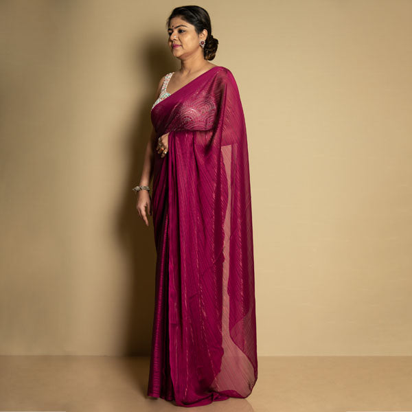 SARIKA Women Wine Solid Gangubai Chiffon