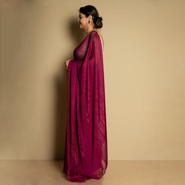 SARIKA Women Wine Solid Gangubai Chiffon