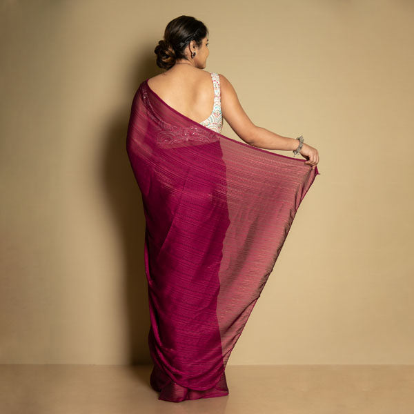 SARIKA Women Wine Solid Gangubai Chiffon